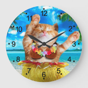 Reloj Redondo Grande Gato bailarín hawaiano