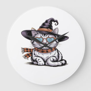 Reloj Redondo Grande Gato Bruja Genial Gatito Lindo de Halloween con G