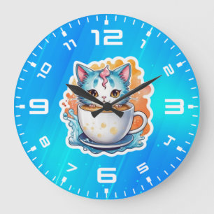 Reloj Redondo Grande Gato con café Mug-94678