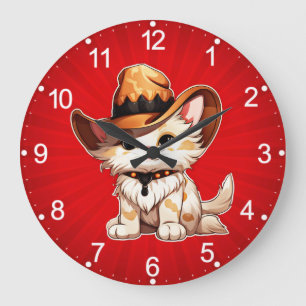 Reloj Redondo Grande Gato con Gorra occidental Clipart-85247