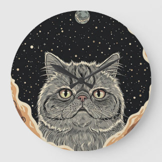 Reloj Redondo Grande Gato Cósmico