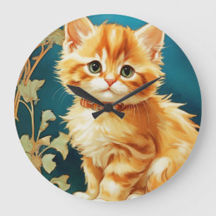 Reloj Redondo Grande Gato de Alphonse Mucha Art Nouveau
