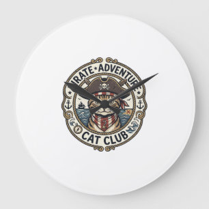 Reloj Redondo Grande Gato de Aventura Pirata Arte Vectorial POD - Avent