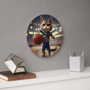 Reloj Redondo Grande Gato de baloncesto,