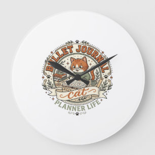 Reloj Redondo Grande Gato de Bullet Journal Gato de Bullet Journal Vint
