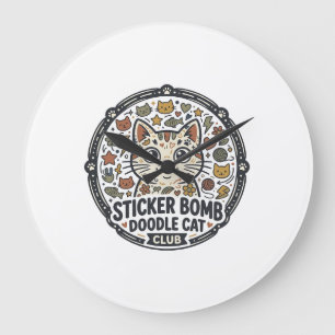 Reloj Redondo Grande Gato de Dibujo de Bomba de Pegatinas Arte Vectoria