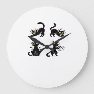 Reloj Redondo Grande Gato de Halloween Felino Espeluznante y con Estil