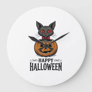 Reloj Redondo Grande Gato de Halloween Lindo Calabacín Vintage Espeluzn