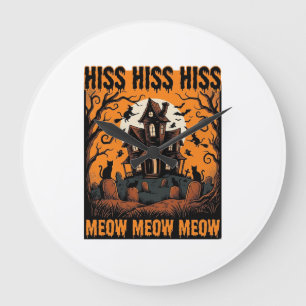 Reloj Redondo Grande Gato de Halloween Miau Espeluznante Casa de Bruja 