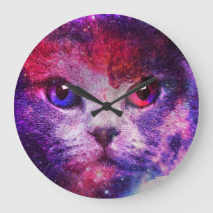 Reloj Redondo Grande Gato de la Galaxia Púrpura