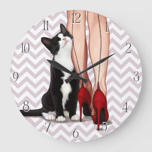 Reloj Redondo Grande Gato de la mujer y del smoking