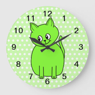 Reloj Redondo Grande Gato de la verde lima
