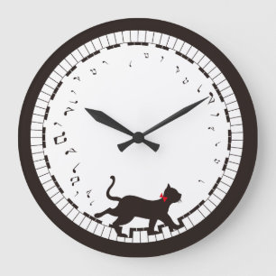 Reloj Redondo Grande Gato de música
