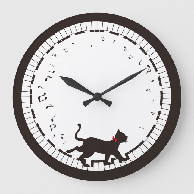 Reloj Redondo Grande Gato de música (Anverso)