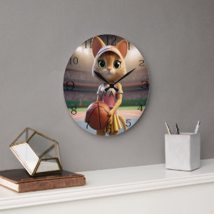 Reloj Redondo Grande Gato de Netball femenino,