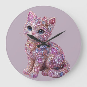 Reloj Redondo Grande Gato de Noche de Terciopelo Estético Impreso