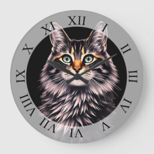 Reloj Redondo Grande Gato de Ojo Verde 