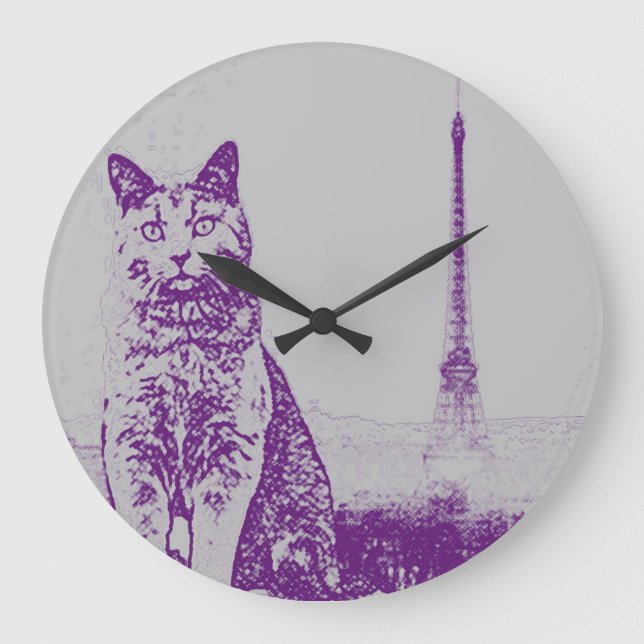 Reloj Redondo Grande Gato de París Chartreux (Anverso)