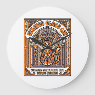 Reloj Redondo Grande Gato de Vidrio Emplomado Iglesia de Vidrio Emploma