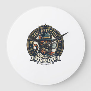 Reloj Redondo Grande Gato Detective Misterioso Gato Gráfico Arte Camise