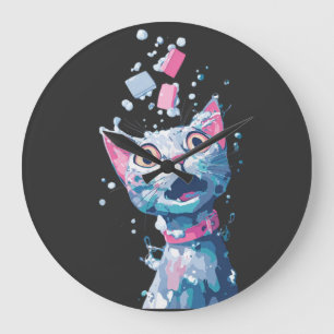Reloj Redondo Grande Gato Divertido Asustado del Agua – Camiseta de Gat