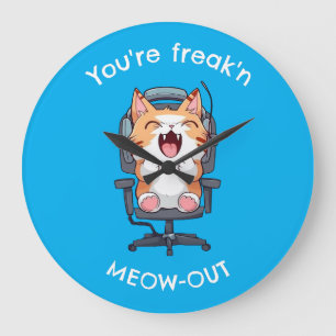 Reloj Redondo Grande Gato Divertido Meow Freakeando