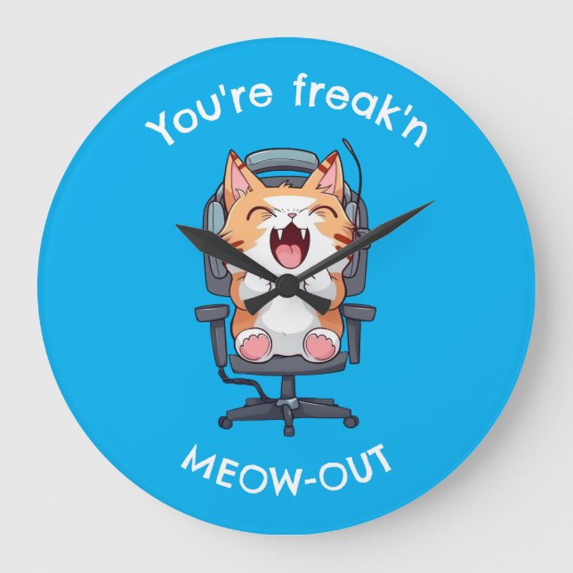 Reloj Redondo Grande Gato Divertido Meow Freakeando (Anverso)