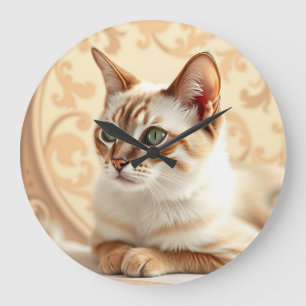 Reloj Redondo Grande Gato elegante de Ragdoll en Art Nouveau