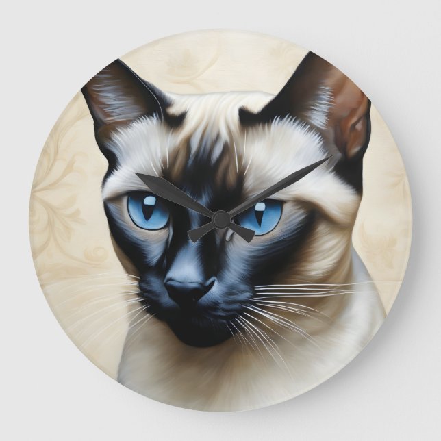 Reloj Redondo Grande Gato elegante siamés (Anverso)