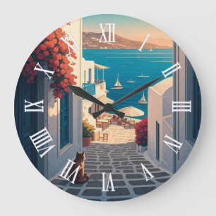 Reloj Redondo Grande Gato en Mykonos Grecia Cyclades Viaje Atardecer