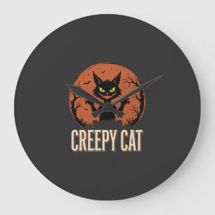 Reloj Redondo Grande Gato espeluznante gráfico vintage de Halloween de