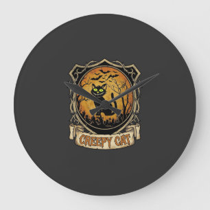 Reloj Redondo Grande Gato espeluznante Halloween Murciélagos Cementerio