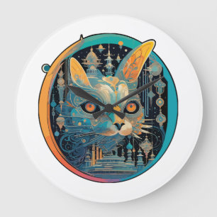 Reloj Redondo Grande Gato extraño mirando los faros