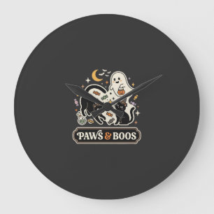 Reloj Redondo Grande Gato Fantasma Magia de Halloween