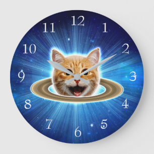 Reloj Redondo Grande Gato feliz en el espacio.