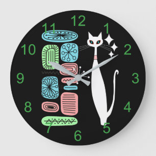 Reloj Redondo Grande Gato fresco moderno de los mediados de siglo