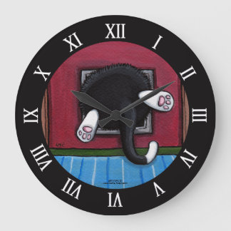 Reloj Redondo Grande Gato graso atascado en la pestaña del gato - bit a