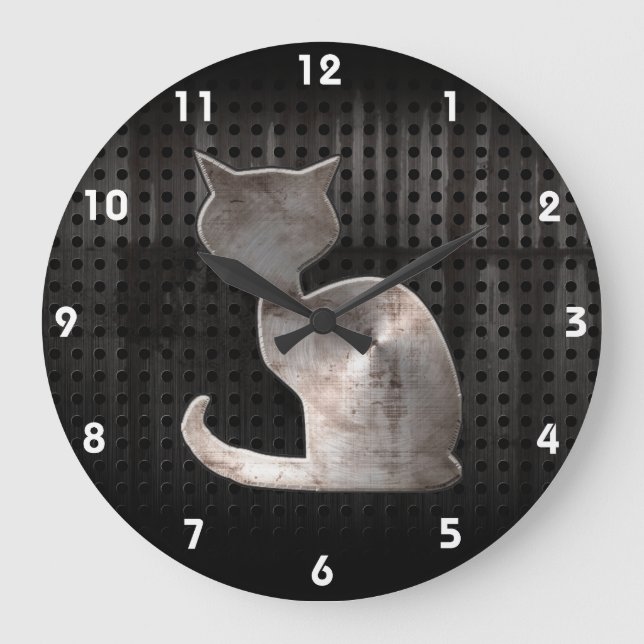 Reloj Redondo Grande Gato Grunge (Anverso)