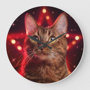 Reloj Redondo Grande Gato habanero marrón (Raza con fondo estrellado)