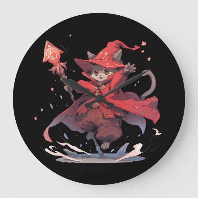 Reloj Redondo Grande Gato Heroe Mago Rojo Lindo (Anverso)