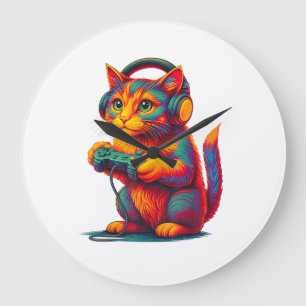 Reloj Redondo Grande Gato Jugador Videojuegos Chicos Adolescentes Hombr