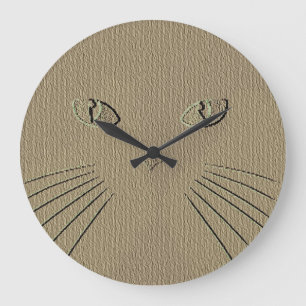 Reloj Redondo Grande Gato Kitty Whiskers Brown con ojos verdes