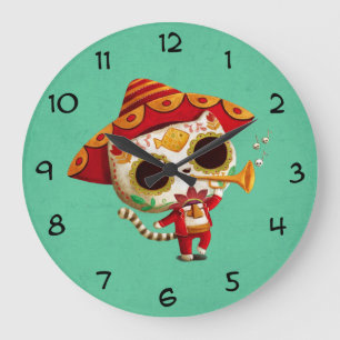 Reloj Redondo Grande Gato lindo del mariachi mexicano del EL