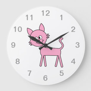 Reloj Redondo Grande Gato lindo. El caminar rosado del gato
