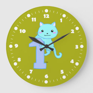 Reloj Redondo Grande gato lindo número 1