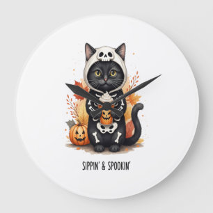 Reloj Redondo Grande Gato Lindo y Espeluznante de Halloween