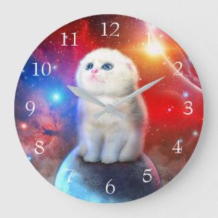 Reloj Redondo Grande Gato llorando en el espacio