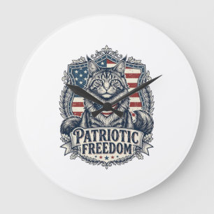 Reloj Redondo Grande Gato Maine Coon Patriótico