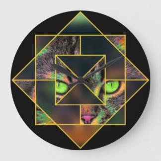 Reloj Redondo Grande Gato Mascota de arte pop de diamante interconectad