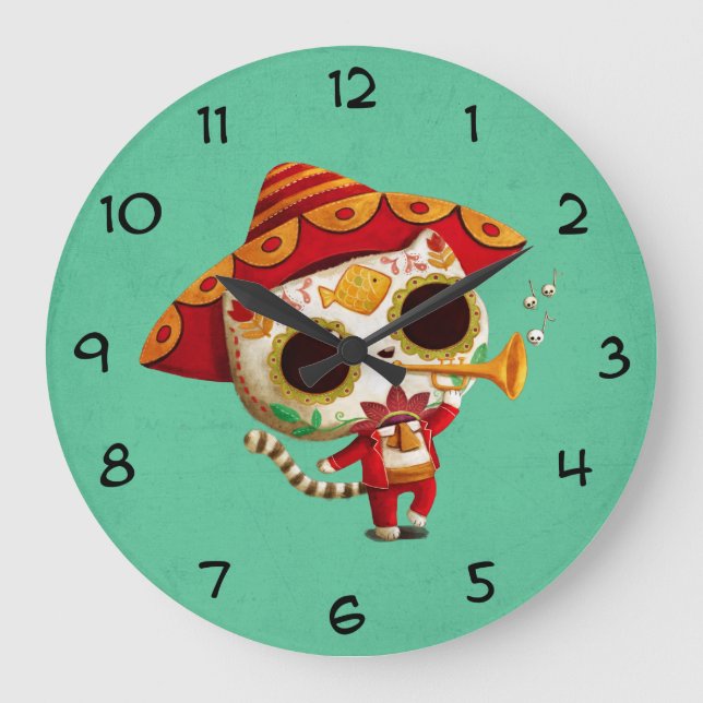 Reloj Redondo Grande Gato mexicano de El mariachi (Anverso)